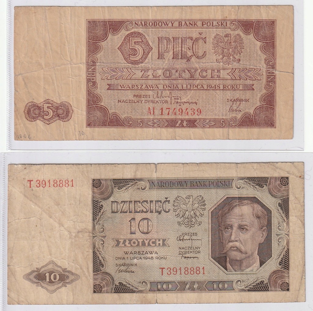 Zestaw 5 i 10 złotych, 1948, stany (3)