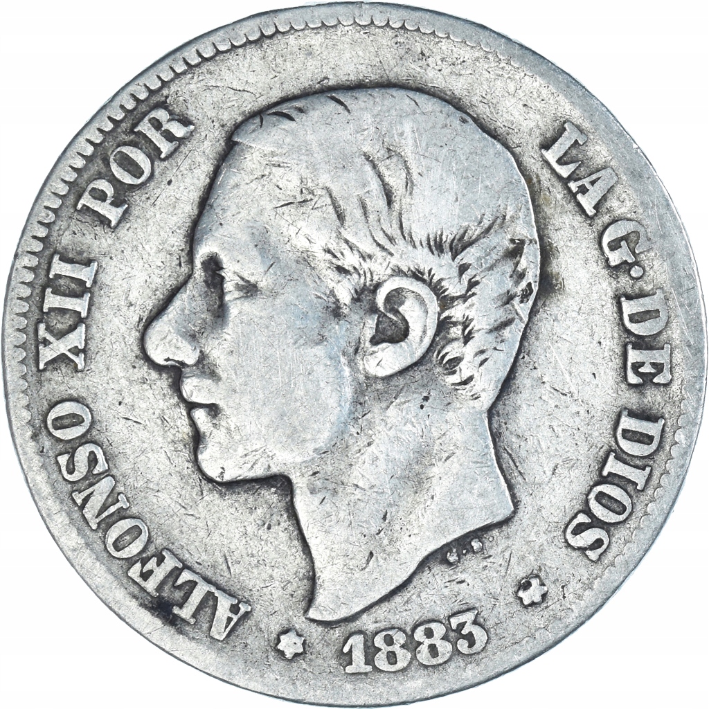 Moneta, Hiszpania, Alfonso XII, 2 Pesetas, 1883, M