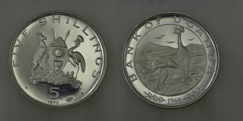 Uganda - srebro 5 Shilling 1970 rok - Wizyta KM#9