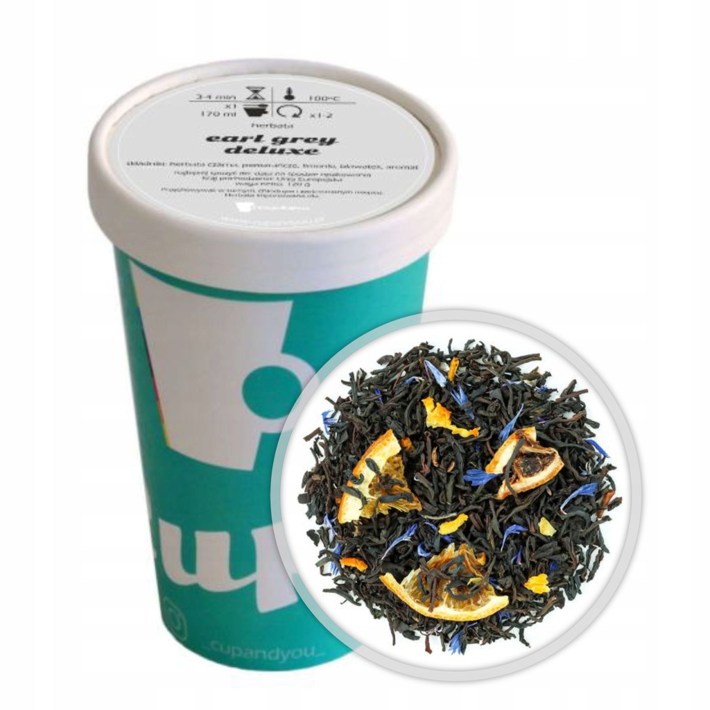 Herbata czarna EARL GREY DELUXE pomarańcze bławatek limonki na prezent 120g