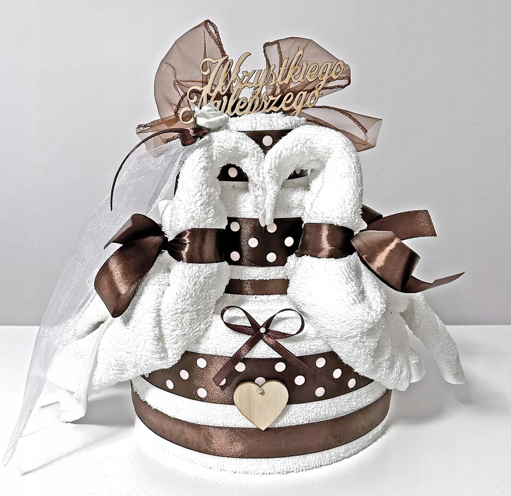 Tort z 5 ręczników łabędzie prezent ślub rocznica