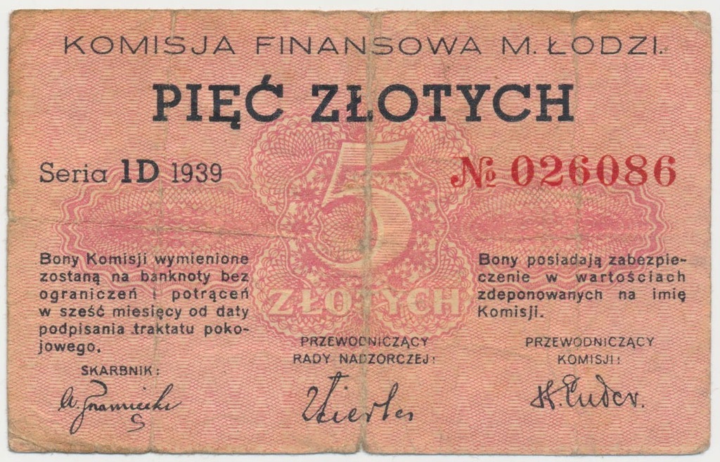 3397. Łódź, Komisja Finansowa, 5 zł 1939 - ID - st.5+