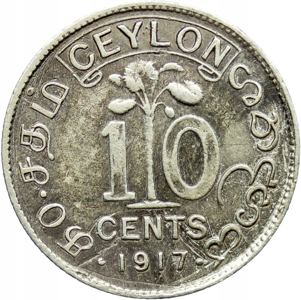Sri Lanka, Cejlon, 10 centów 1917, Jerzy V, st. 3/3-