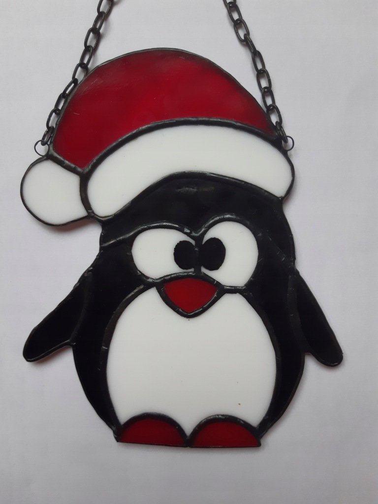 pingwin - prezent świąteczny, ozdoba, witraż