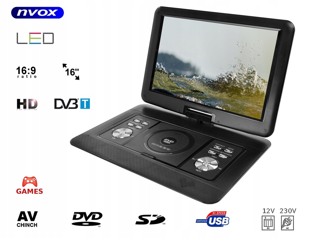 Купить ПОРТАТИВНЫЙ АВТОМОБИЛЬНЫЙ DVD 16 ДЮЙМОВ USB SD 230 В 12 В: отзывы, фото, характеристики в интерне-магазине Aredi.ru