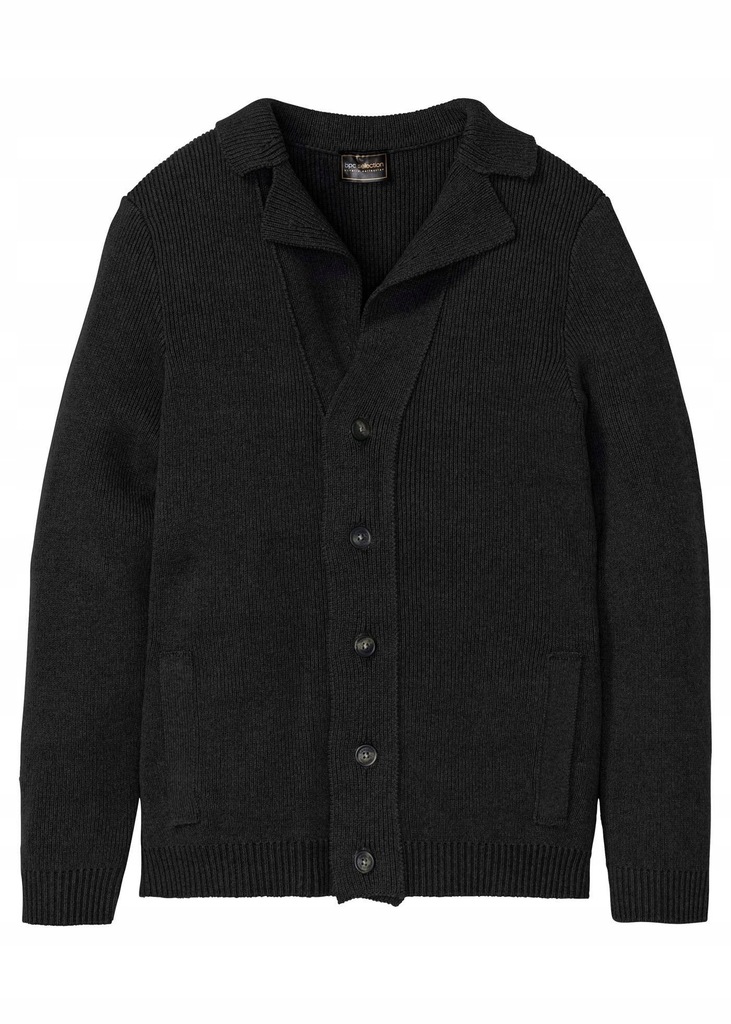 LE4A10 CZARNY CARDIGAN KOŁNIERZYK__48