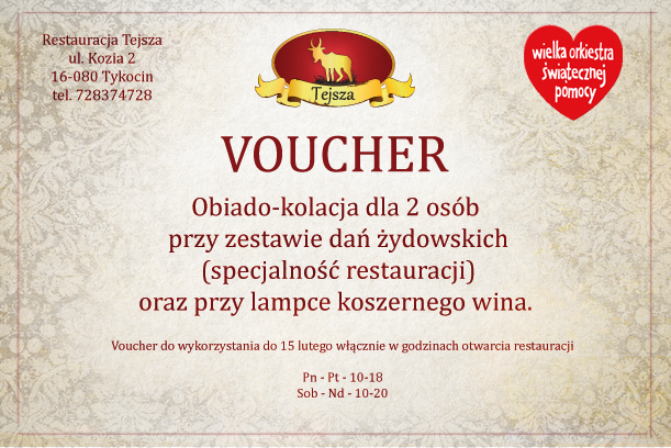 Voucher na obiadokolację w restauracji Tejsza