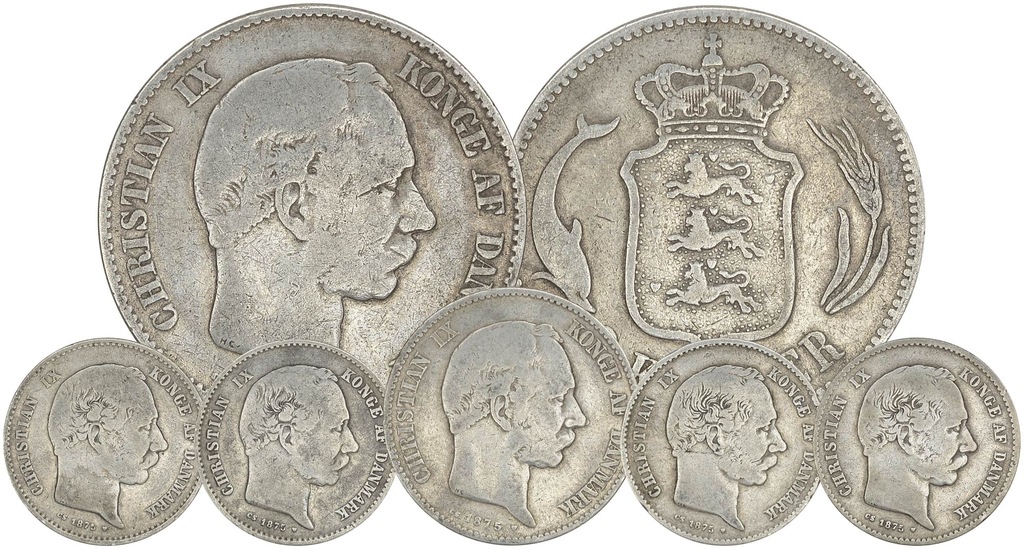 3.gp.ZEST., DANIA, CHRIST.IX, MONETY 1875 SZT.6 Ag