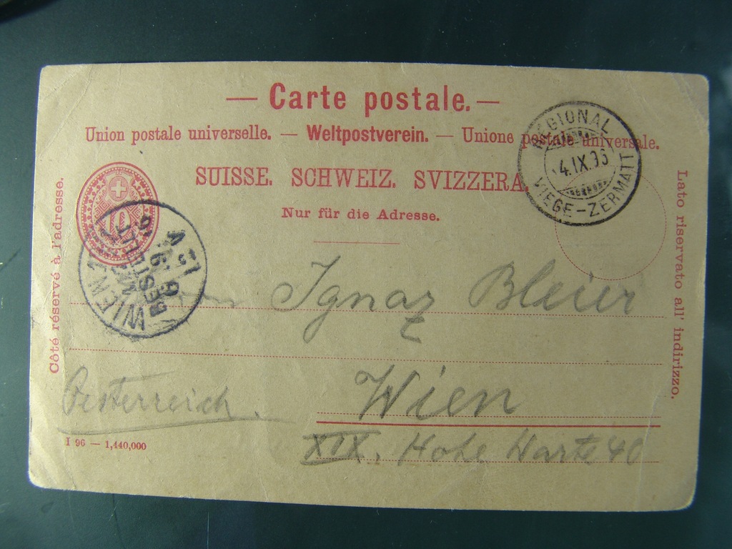 Szwajcaria karta pocztowa-1895r