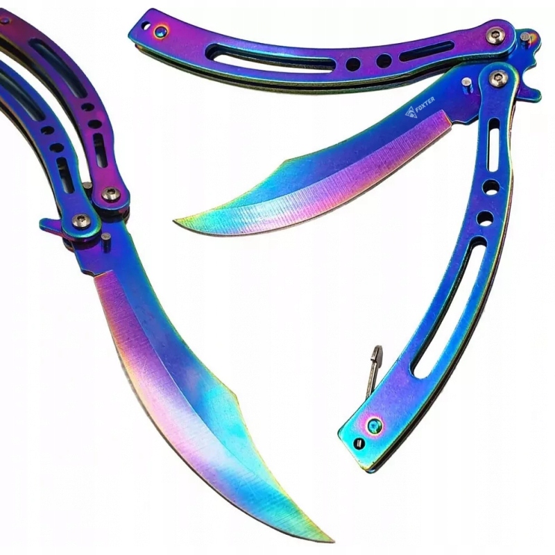 NÓŻ MOTYLEK TĘCZOWY OSTRY MOTYLKOWY 23CM CS:GO