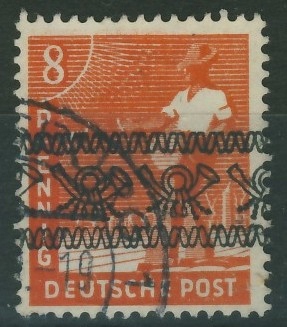 Niemcy Zone 8 pf. / Trąbka pocztowa nadruk