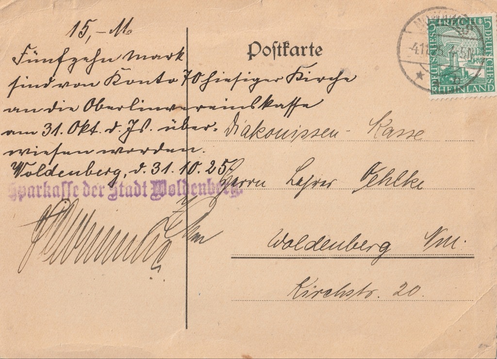 Rachunek - Dobiegniew - Woldenberg - 1925