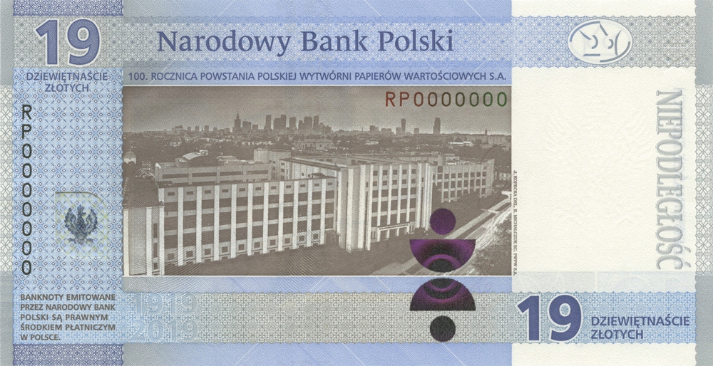 Купить Банкнота 19 злотых 100 лет со дня основания PWPW - 2019: отзывы, фото, характеристики в интерне-магазине Aredi.ru