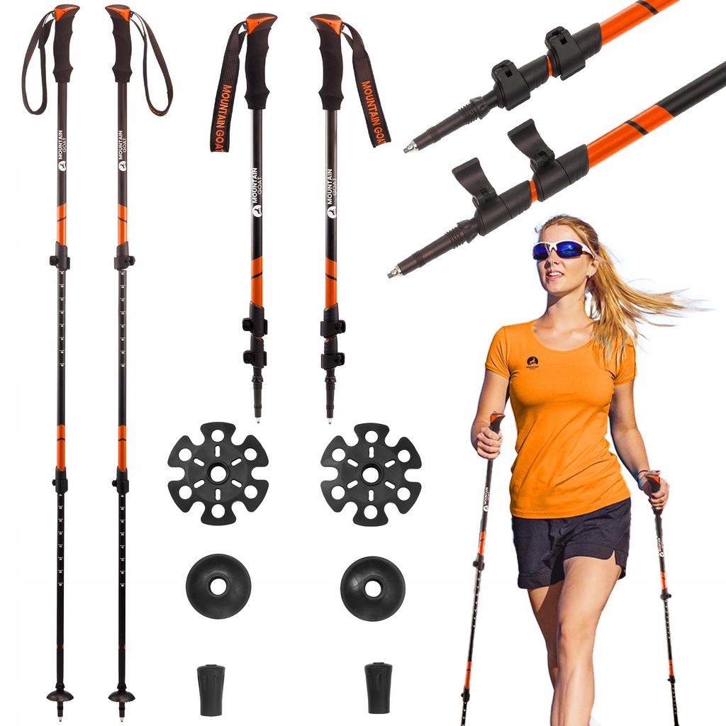 KIJE TREKKINGOWE NORDIC WALKING ZESTAW 2SZT KIJKI REGULOWANE SKŁADANE MOCNE