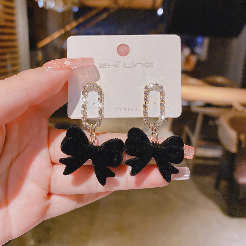 Rock Black Color Metal Flower Drop Earrings f