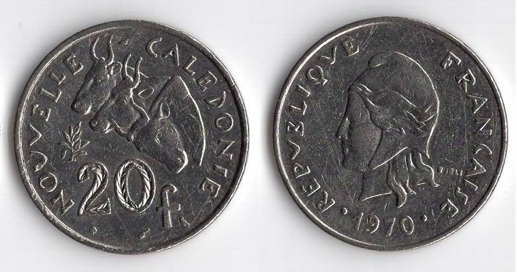 NOWA KALEDONIA 1970 20 FRANCS MAGNETYCZNA BEZ NAPISU