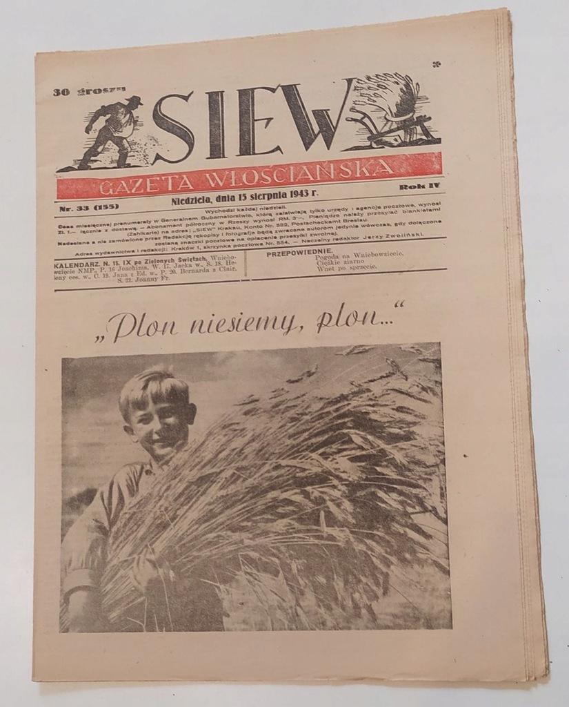 Siew nr 33/1943 gazeta włościańska