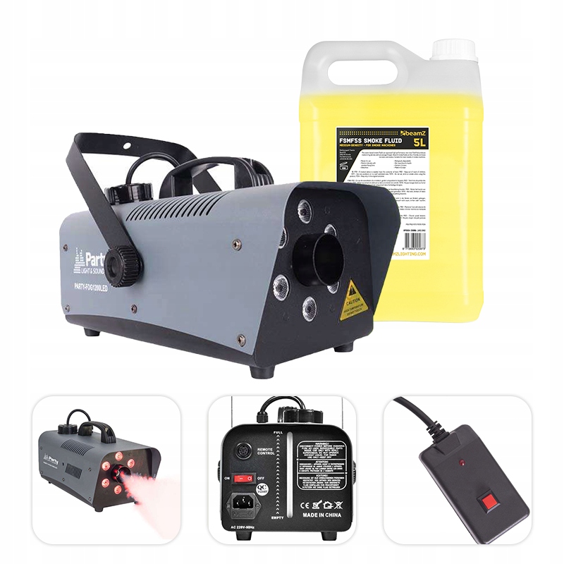 Wytwornica dymu efekt LED RGB 2x pilot+ płyn 5l