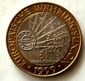 AUSTRIA - 50 szylingów 1999, bimetal, mennicza - "Unia Monetarna", piękna !