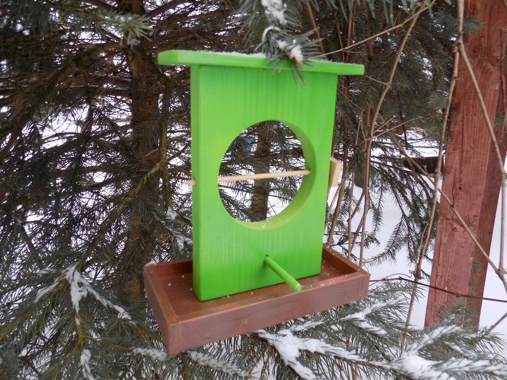 Karmnik dla ptaków zielony na jabłko.Licytacja