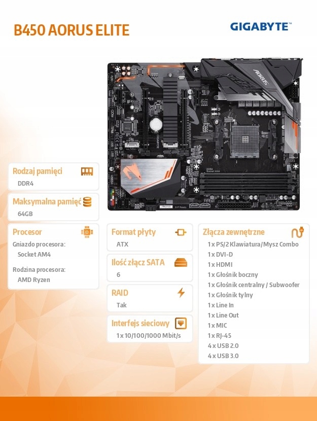 Купить Материнская плата GIGABYTE B450 AORUS ELITE RYZEN 3 НОВЫЙ BIOS: отзывы, фото, характеристики в интерне-магазине Aredi.ru