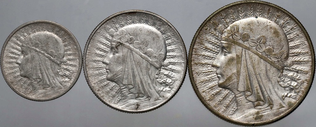 Polska, II RP, zestaw 3 monet, Głowa Kobiety