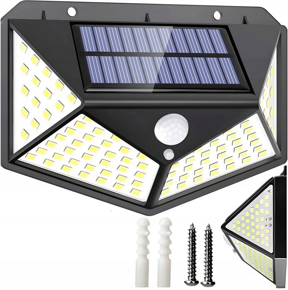 LAMPA SOLARNA Z CZUJNIKIEM RUCHU ZMIERZCHU 100 LED OGRODOWA NAŚCIENNA