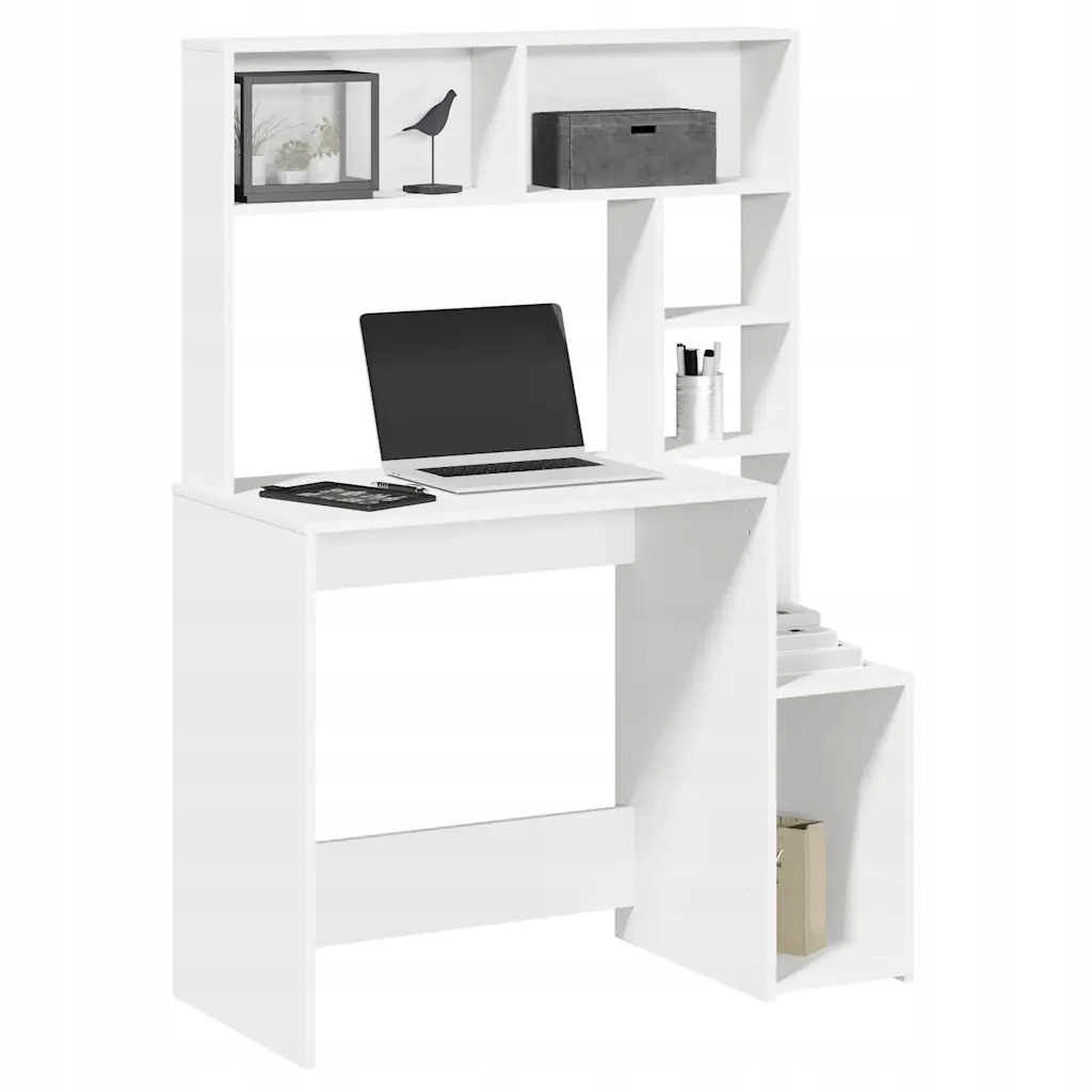 vidaXL Biurko z półkami, białe, 100x45x140 cm, materiał drewnopochodny