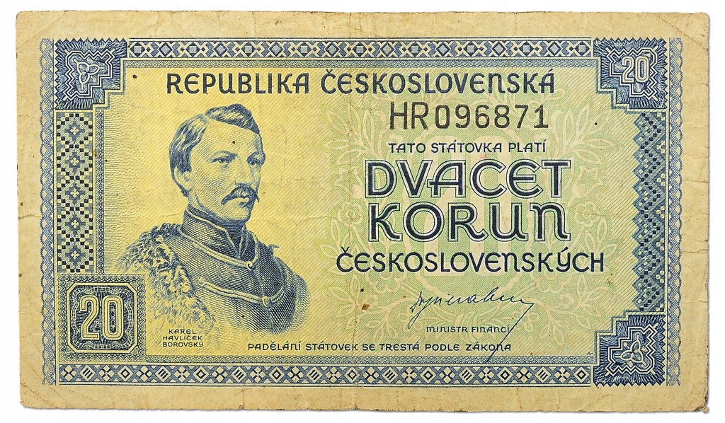 9.Czechosłowacja, 20 Koron 1945, P.61.a, St.3