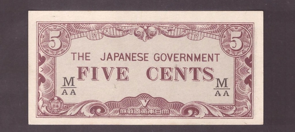 Japonia - Okupacja Malaya - banknot - 5 Cent 1942 rok