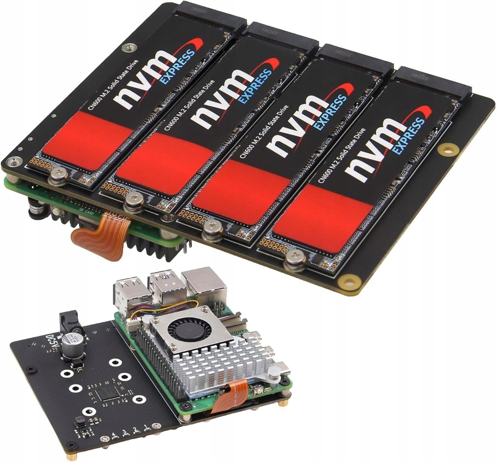 ZESTAW GEEKWORM X1011 PCIe 4PCS M.2 Key-M NVMe SSD DLA RASPBERRY Pi 5