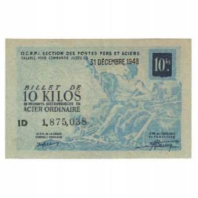 Francja, 1948, 1948-12-31, BILLET 10 KG ACIER, AU(