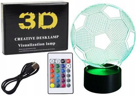 LAMPKA BEZPRZEWODOWA STATUETKA PIŁKA 3D LED PILOT