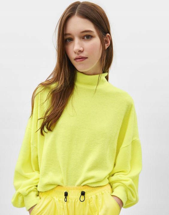 11G131 BERSHKA__ME6 LUŹNA BLUZA OVERSIZE NEON__M