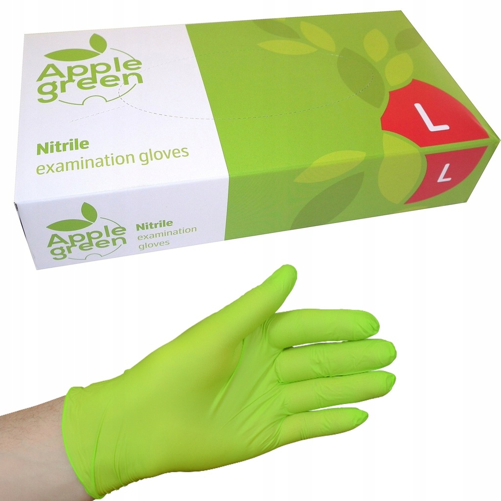 Zielone Jabłko Nitrylowe rękawiczki bezpudrowe L