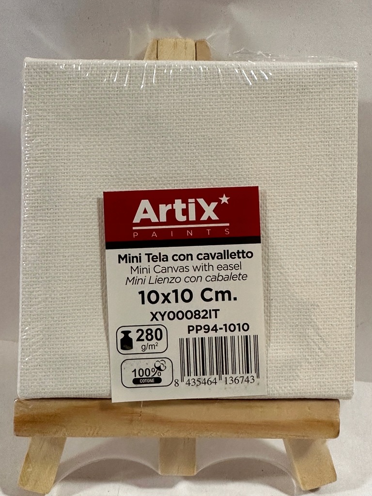 Podobrazie mini ok 10x10cm + mini sztaluga Artix