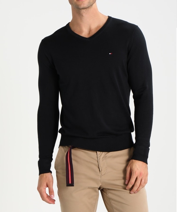 TOMMY HILFIGER SWETER MESKI V-NK CZARNY / XXL