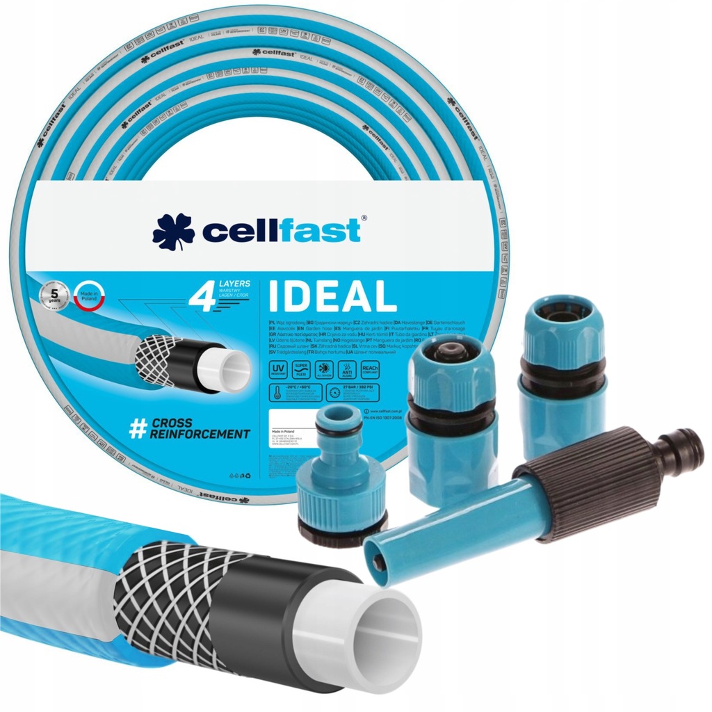 CELLFAST WĄŻ OGRODOWY IDEAL 4-WARSTWOWY 27bar 1/2 30m + ZŁĄCZKI POLSKI