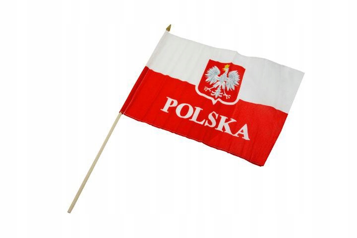 POLSKA 30X40 CM Z UCHWYTEM DREWNIANYM Flaga {}