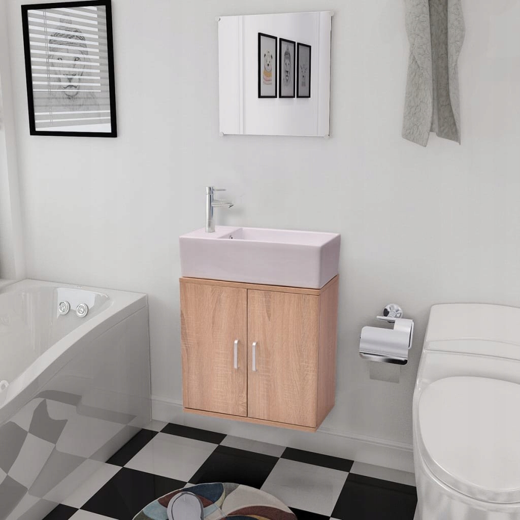 VidaXL Trzyelementowy zestaw do łazienki z umywalk