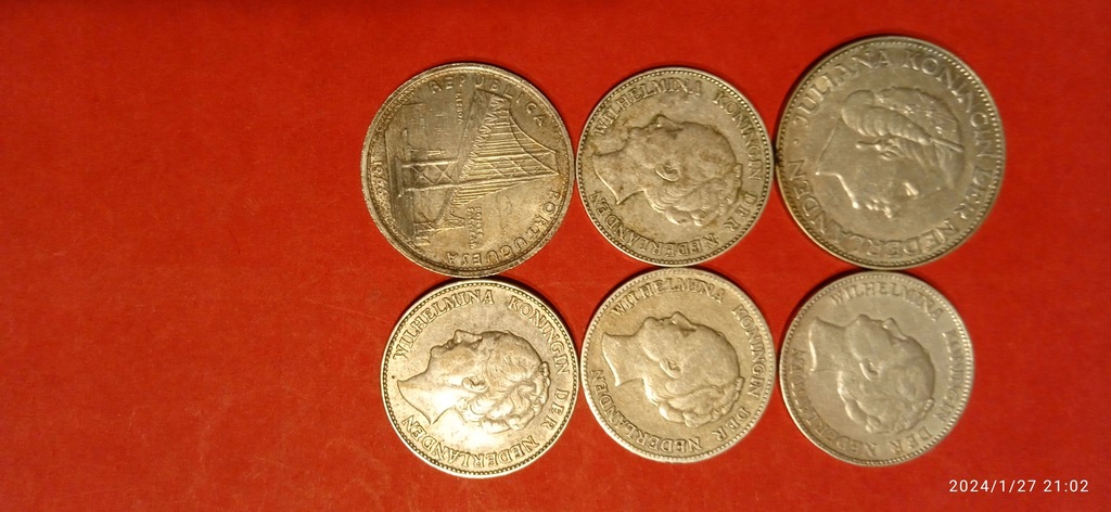Nederlande 2 1/2 guldena 4 x 1 gulden i 20 escudos Portugal Srebro 720+835!