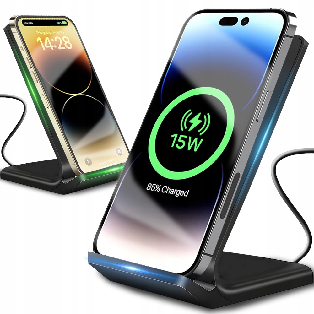 SZYBKA MOCNA ŁADOWARKA INDUKCYJNA BEZPRZEWODOWA STAND STOJAK QI QC 15W