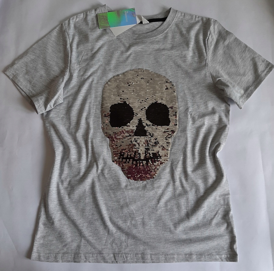 T-shirt z czaszką cekinową f. H&M roz.158-164