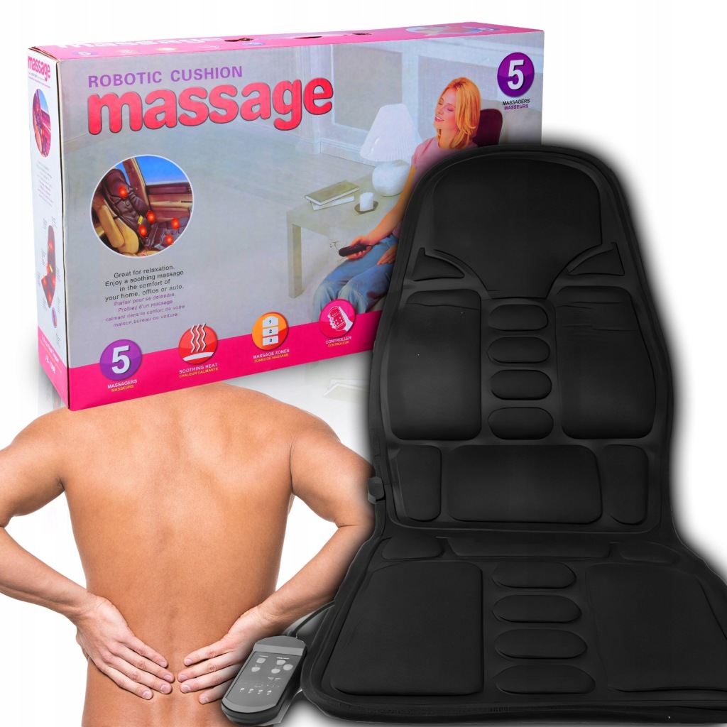 MATA MASUJĄCA DO SAMOCHODU NA FOTEL MASAŻ PODGRZEWANIE AKUPRESURA + PILOT