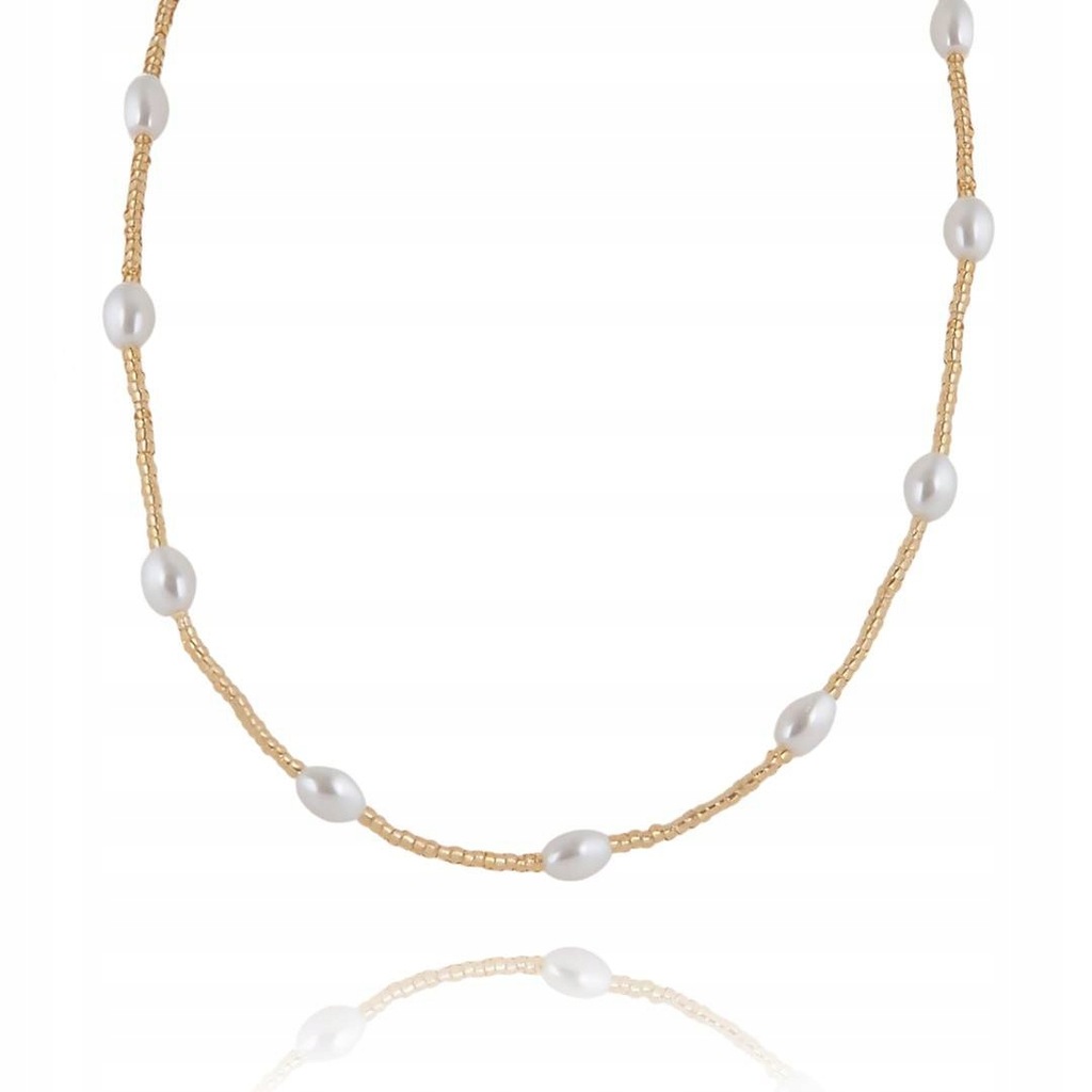 Naszyjnik Perełki Stal Szlachetna Pozłacana 14K Złotem Nst2108