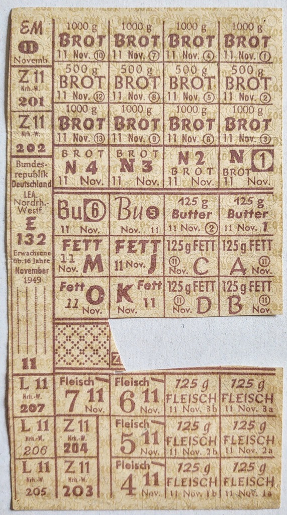 Niemcy Karta Zaopatrzeniowa 1949 rok.