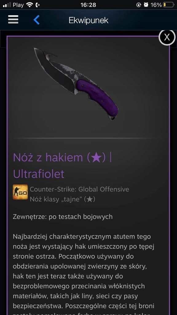 Kosa cs go Nóż z hakiem Ultrafiolet