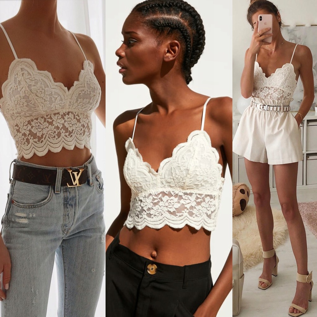 ZARA KORONKOWY TOP BRALET W KWIATY KORONKA ECRU -M