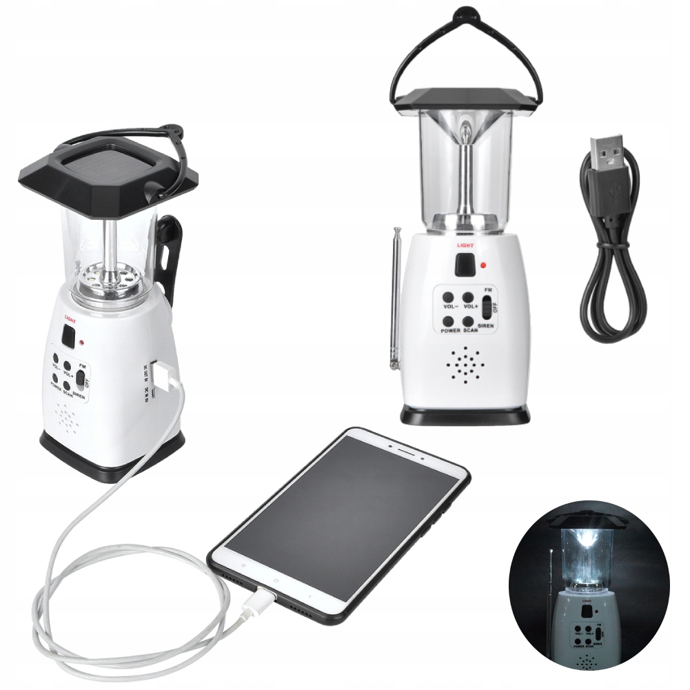 Lampka lampa solarna kempingowa usb radia