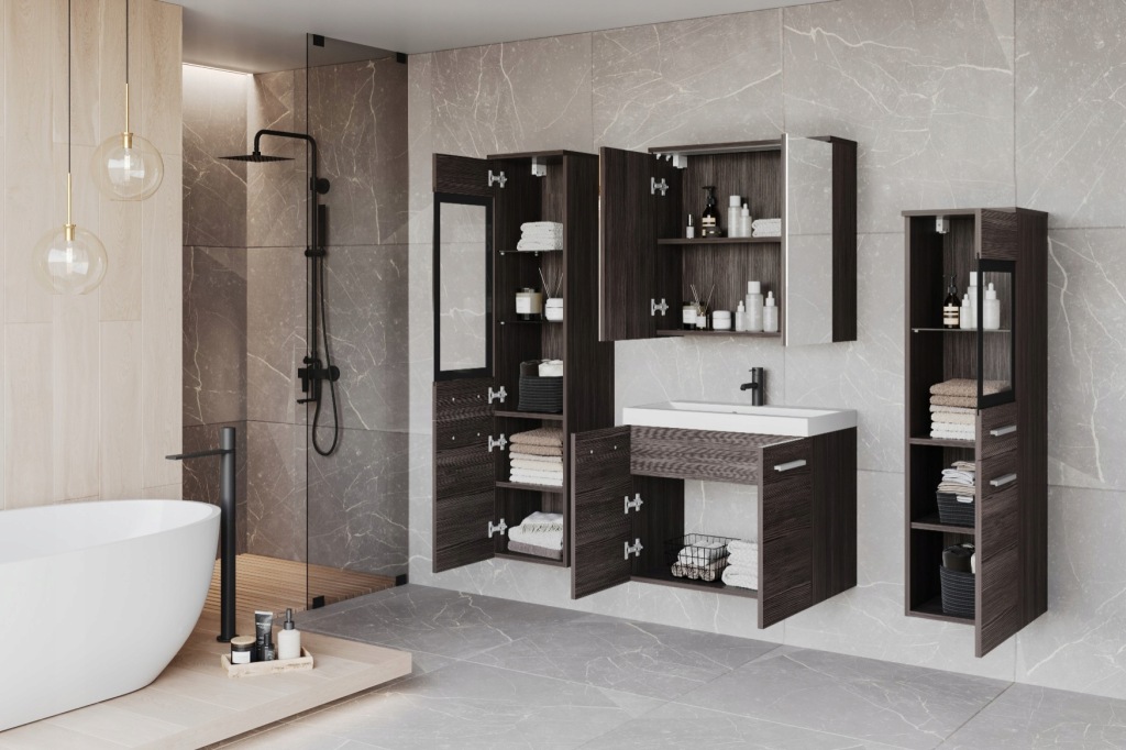 Zestaw mebli łazienkowych z lustrem Madrit II bodega z oświetleniem LED